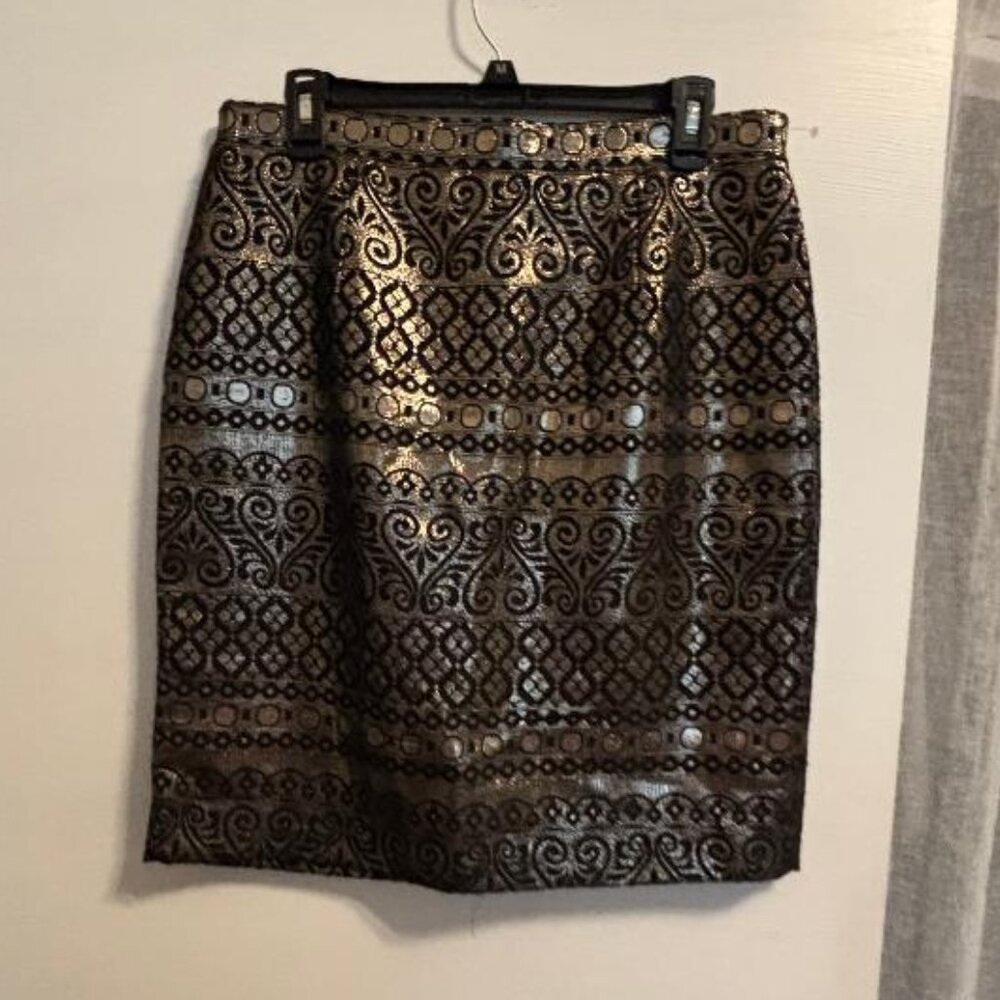 Catherine Malandrino Metallic and Black/Gold Skirt Sz 10